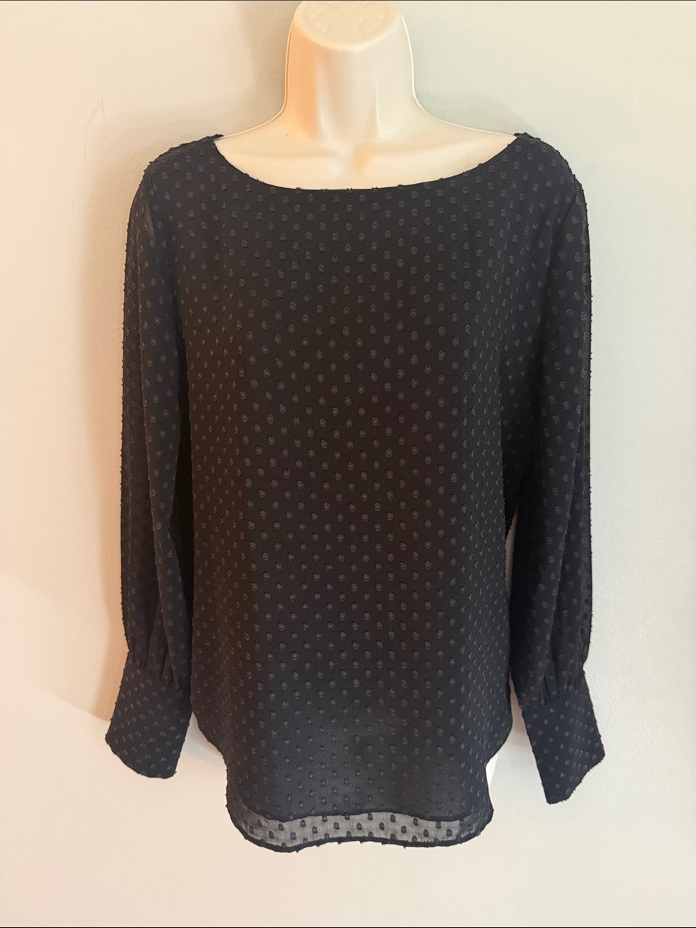 Ann Taylor Black Swiss Dot Long Sleeve Blouse